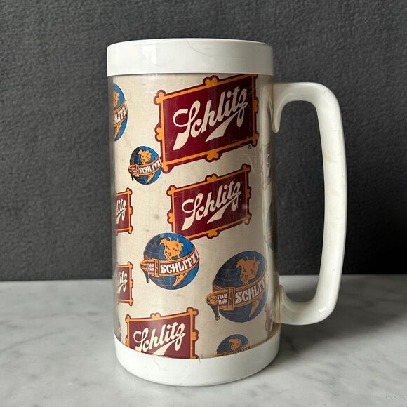 Vintage Schlitz Beer Insulated Mug West Bend Plastic Thermo-Serv Mug Made in USA - Picture 3 of 6